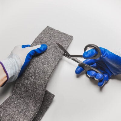 Klipper stålull med sax och handskar